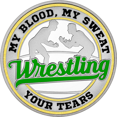 Green "Wrestling" with Gold Outer Circular Borders